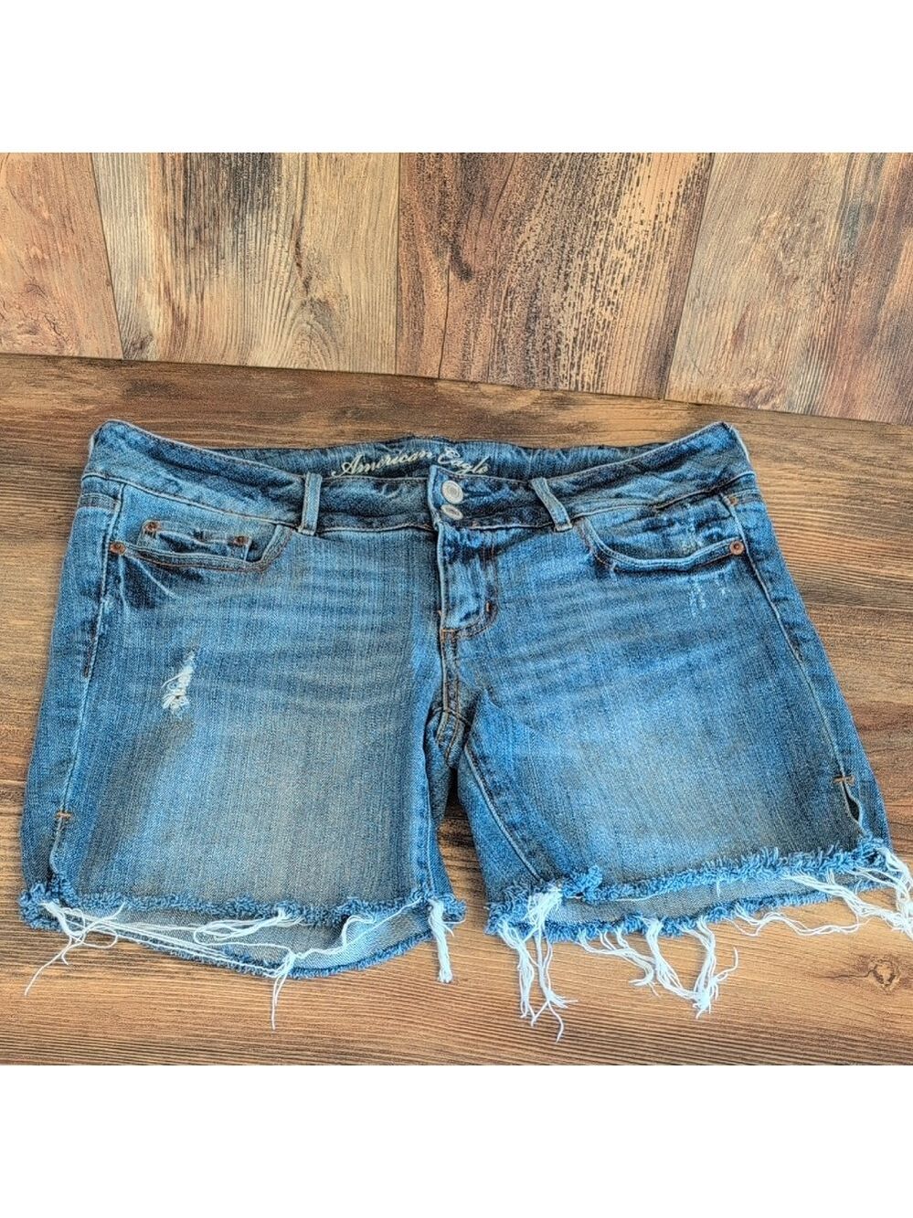 American Eagle Outfitters Distressed Blue Stretch Jean Shorts 10 V175